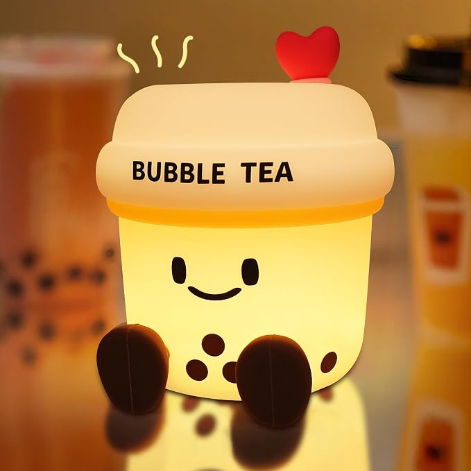OkiyiD Boba Tea Gifts for Milk Tea Lovers, Cute Bubble Tea Night Light, Boba Tea Silicone Nursery Lamp with Dimming and Timing Function, Cute Room Decor Lights for Kids Girl Women Xmas Gifts