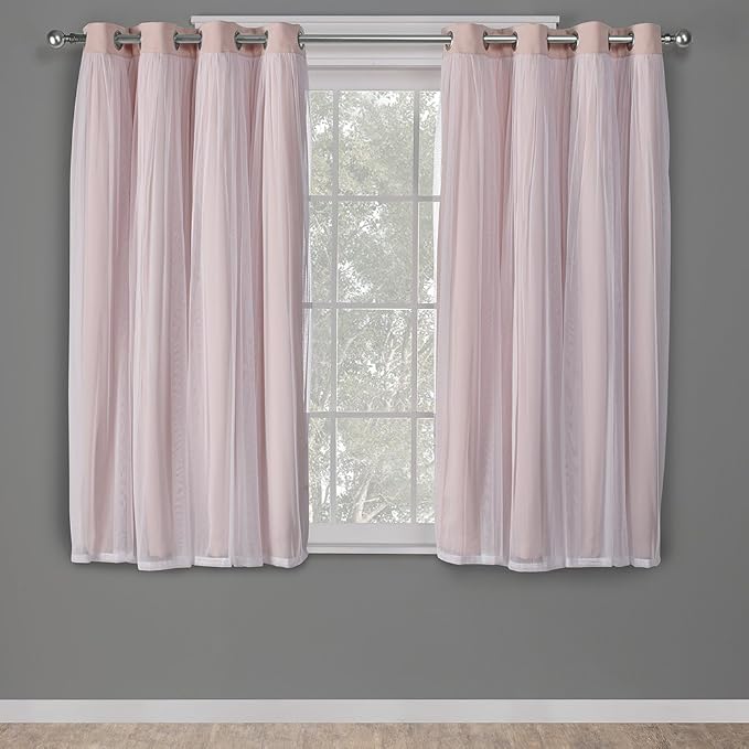 TOWN & COUNTRY LUXE Talia Double Layer Indoor Curtains, Sheer and Room Darkening Blackout, Grommet Top, Energy Efficient, 2-Pack Set, 52"x63", Rose Blush