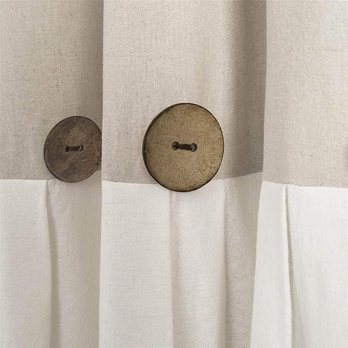 Lush Decor Linen Button Window Curtain Panel, Single, 40" W x 95" L, Linen- Country Curtains - Rustic Decor - Color Block - Modern Farmhouse Curtains