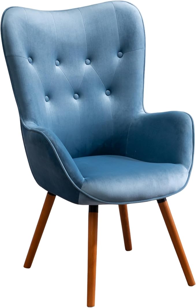 Roundhill Furniture Doarnin Contemporary Silky Velvet Tufted Button Back Accent Chair, Blue
