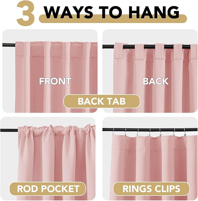 H.VERSAILTEX Baby Pink Blackout Curtains for Living Room Thermal Insulated Window Treatment Panels Room Darkening Blackout Drapes Back Tab/Rod Pocket Bedroom Draperies, 52 x 102 Inch, 2 Panels