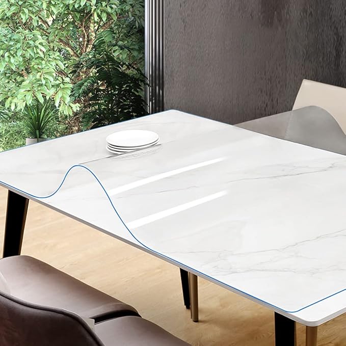 48X90 Inch Clear Vinyl Dining Table Protector Plastic Tablecloth Liner Cover Wipeable Easy Clean Heat Resistant Protective Pad PVC Furniture Writing Desk Dining Coffee Kitchen Tabletop