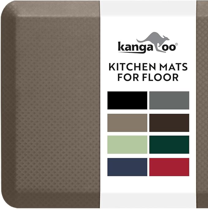 KANGAROO Anti Fatigue Mats for Kitchen Floor, 58x20, Reduce Foot, Knee, Back Pressure, 3/4 Inch Thick Cushioned Ergonomic Mat, Waterproof Comfort Rug for Under Sinks, Standing Desk, Stores, Cappuccino