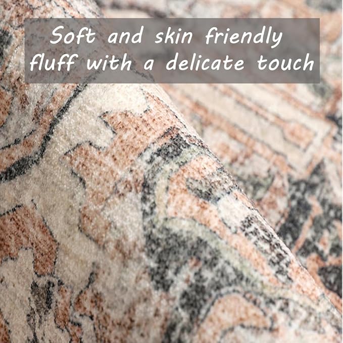 CHAMPLANT Area Rug 2x3 Washable Rug Door Mat Vintage Distressed Doormat Indoor Entrance Traditional Thin Rug Floral Print Non Slip Carpet for Kitchen Bathroom Bedroom Living Room
