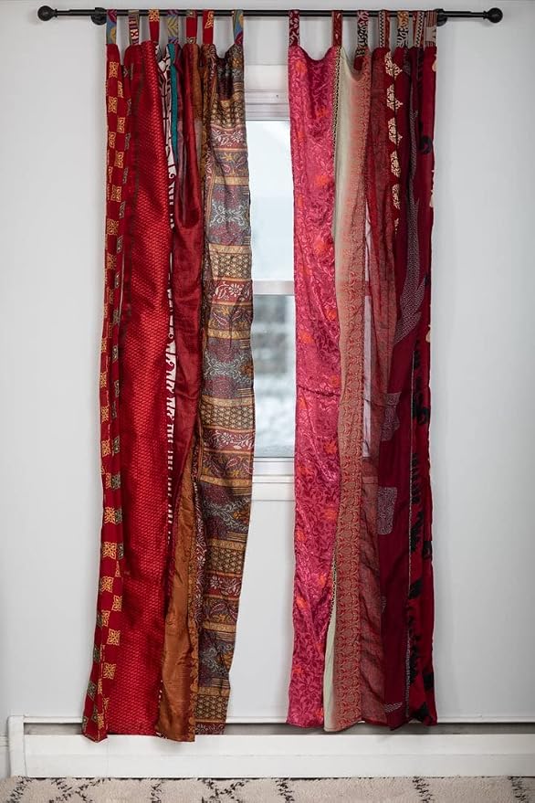 Assorted Hippie Colorful Curtains Light-Filtering – Boho Curtains, Bed Canopy Panel, Tapestry or Window Treatment Patchwork Pink Color (84 X 43 Inches)