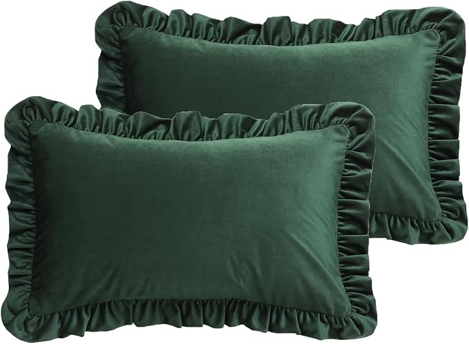 bilin gaier Velvet Dark Green 12x20 Throw Pillow Covers Set of 2,Spring Home Decor Pillow Covers with Zipper for Indoor & Outdoor Use,Rectangular Decorativeative Pillow Cases for Couch,Bed,Living Room