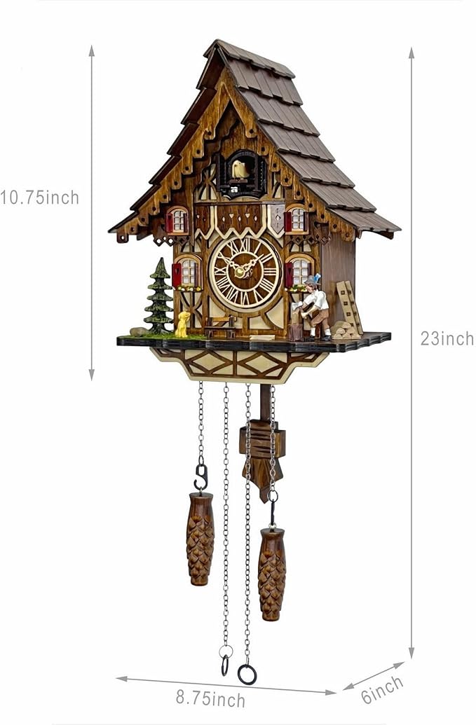 Cuckoo Clock | Black Forest Style Wall Decor | Gift Box | Retro Cuckoo Clock, 12 Melodies, Volume Control, Night Mode, Wooden Home Decor, Gift Package, 8.75 X 23 inch