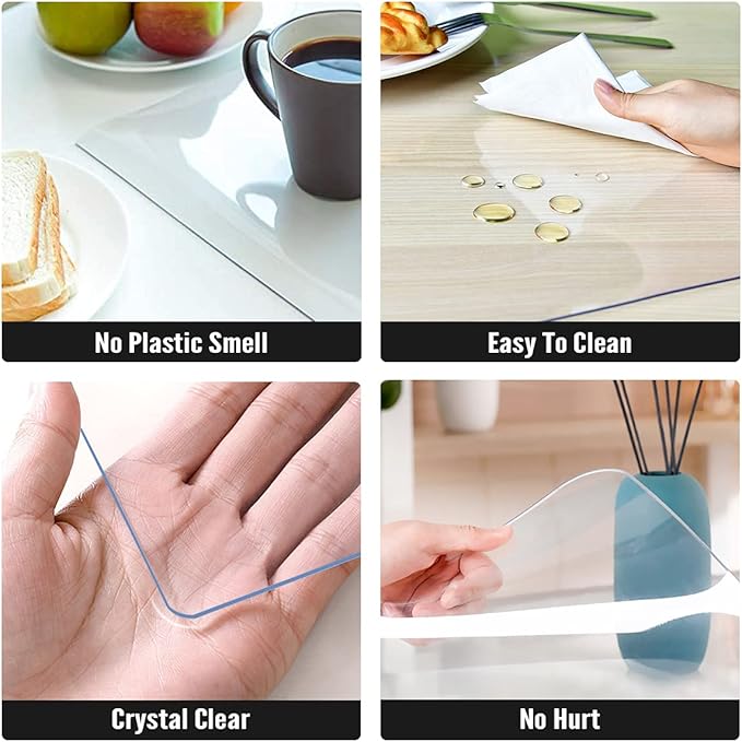 Royhom Clear Table Protector 31.5 x 63 Inch - 2mm Thick Plastic Table Cover, Clear Table Cover Protector Rectangle, Waterproof PVC Desk Mat for Coffee Table, Writing Desk, Dining Room, Dresser