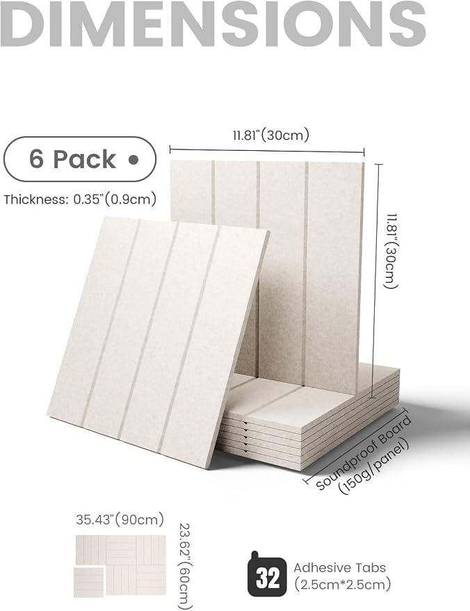 Fluxynara Felt Bulletin Board Tiles Large 36" x 24" Cork Board Alternative-6 Pack with 32 Adhesive Tabs, Thick Slat Wall Panels for Office Decor, Push Pin Board Wall Organizer Alternative - Oatmeal
