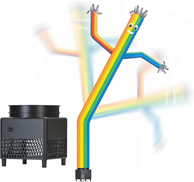 6ft Rainbow Sky Air Puppet Dancer Inflatable Waving Tube Man with Lights & Built-in Blower - Wacky Waving Dancing Tube Guy for Business Promotion Stand Out Christmas Advertising