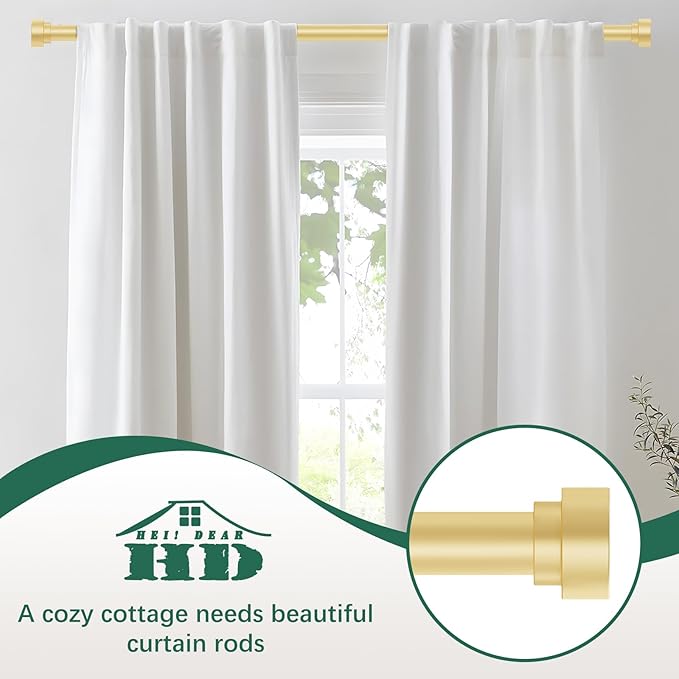HEI! DEAR Gold Curtain Rods 18 to 60 Inch(1.5-5ft), 1 Inch Heavy Duty, Modern Decorative, Brass Gold