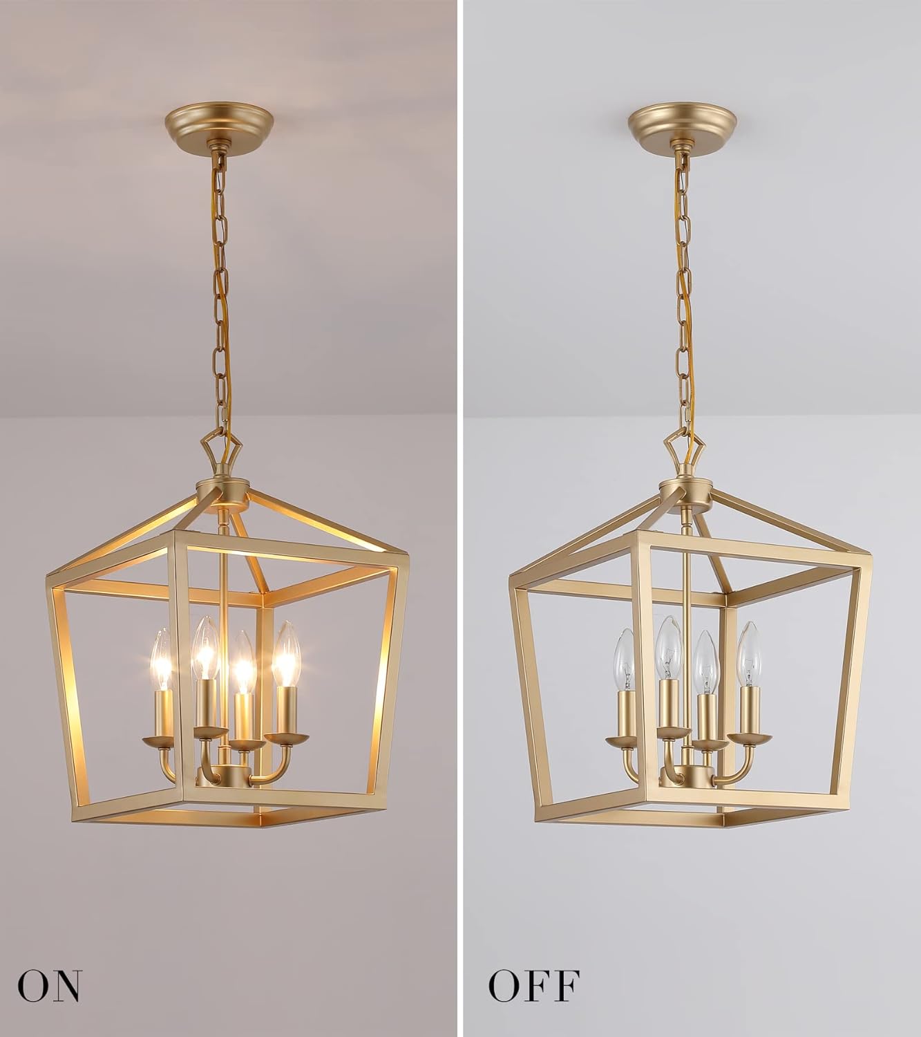 AMZASA Gold Lantern Chandelier Hanging Pendant Light Fixture 4-Lights for Kitchen Island Dining Room Hallway Entryway Foyer UL Listed