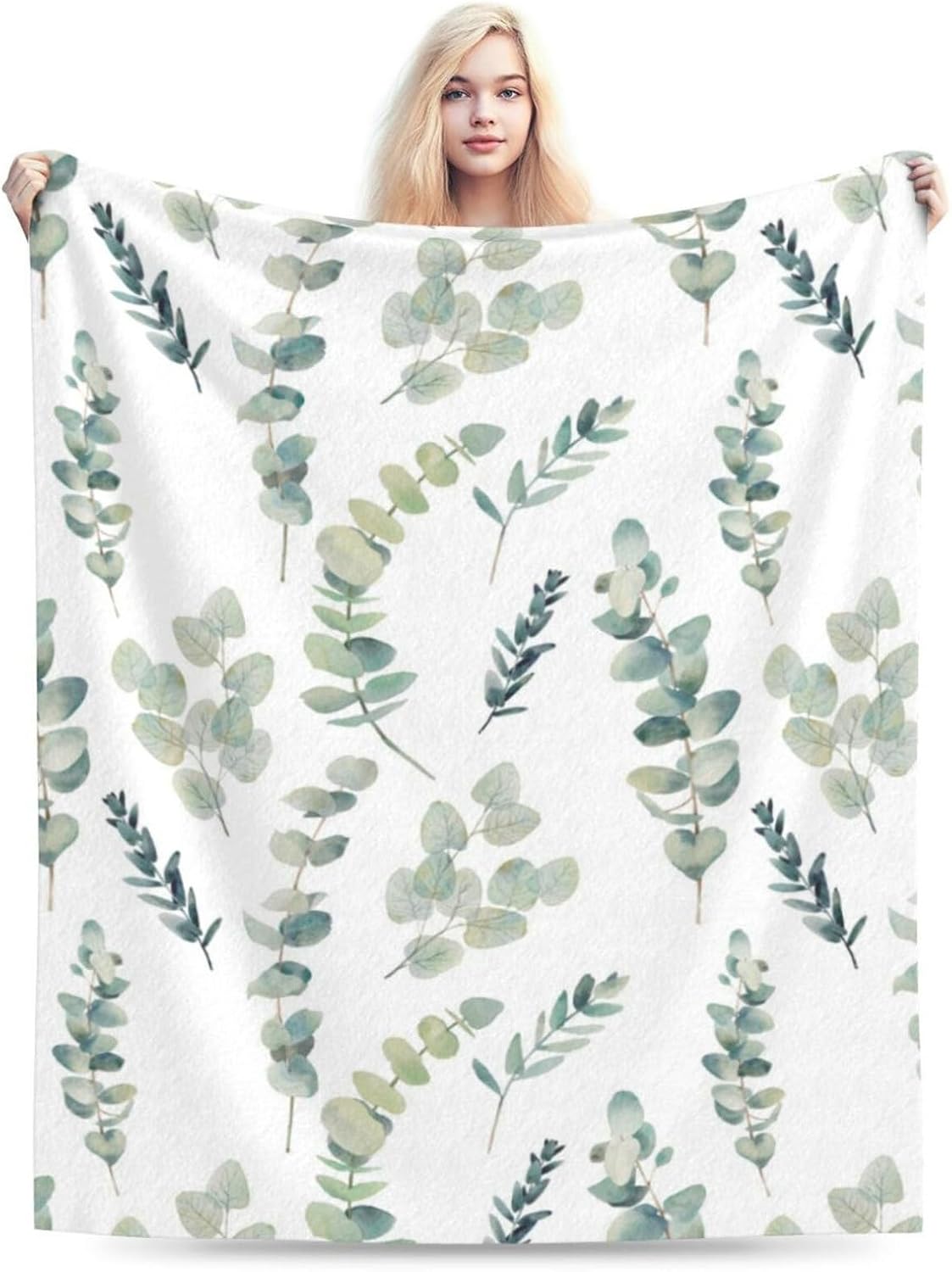 HGOD DESIGNS Watercolor Eucalyptus Flannel Fleece Bed Blanket Throw Blanket Lightweight Cozy Plush Blanket for Bedroom Living Rooms Sofa Couch 40"x50"