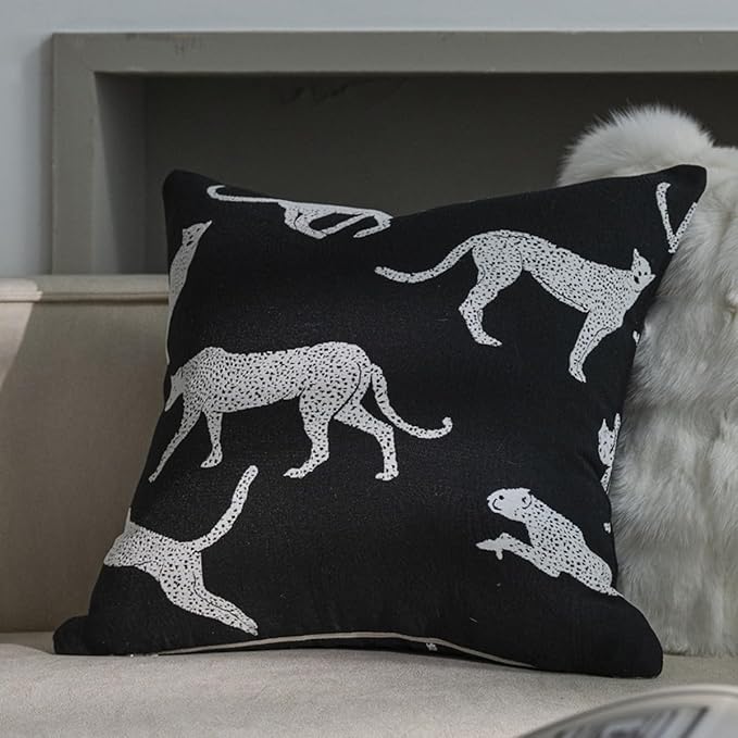 Croker Horse 22x22'' Throw Pillow Cushion Covers - Black Embroidery Leopard Cheetah Luxury Modern Style Couch Sofa Pillow Cover for Living Room Bedroom