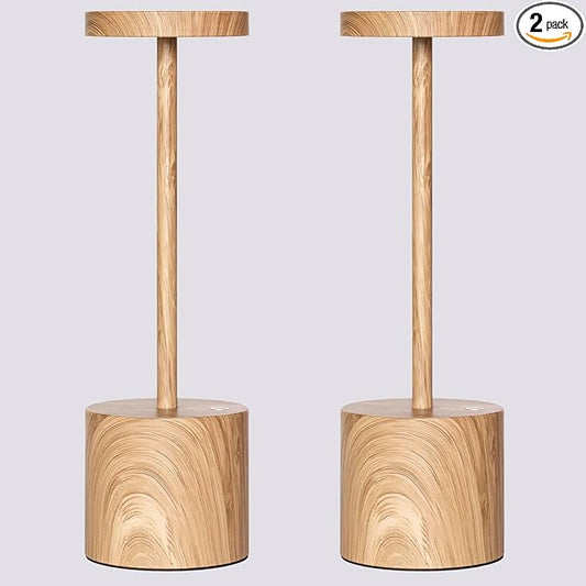 2 Pack Cordless Rechargeable Table Lamp, 3 Color Temperature & Dimmable, IP54 Waterproof Battery Operated Portable LED Light for Outdoor, Patio, Restaurant, Bedside, Shower (Bamboo)