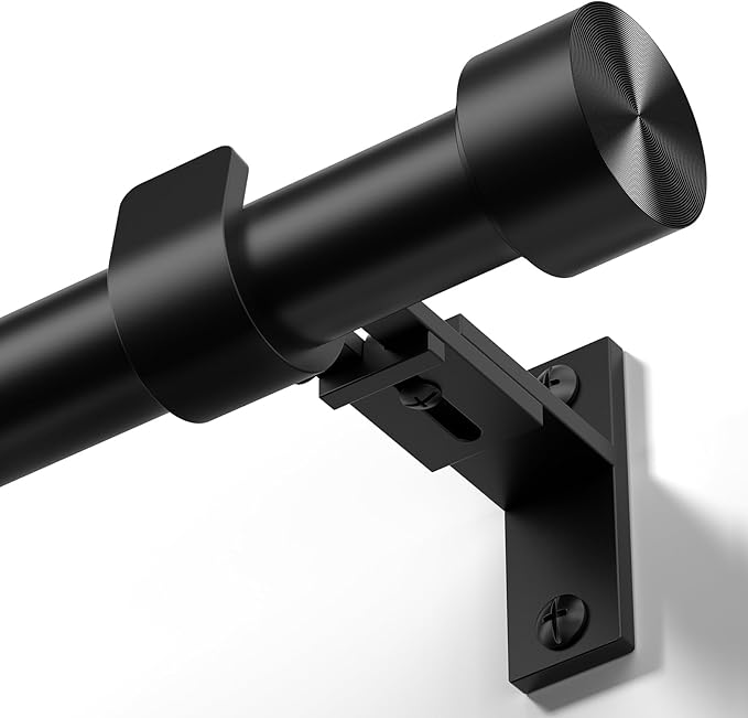 Heavy Duty Curtain Rod 34 to 186 Inch, Black 1 Inch Adjustable Extra Long Curtain Rods for Windows, Decorative Window Treatment Rods with Modern Solid Aluminum Finials, Easy Installation