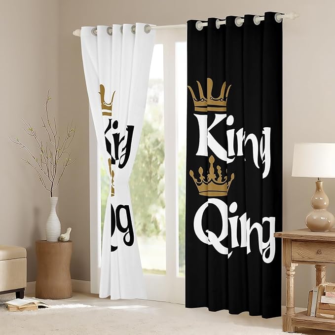 Erosebridal King and Queen Window Curtains Black and White Curtains for Adult Couple Women Men Sweet Love Decor Window Treatments Curtains Washable Fabric Window Drapes 2 Panel Set Gift 42" Wx84 L