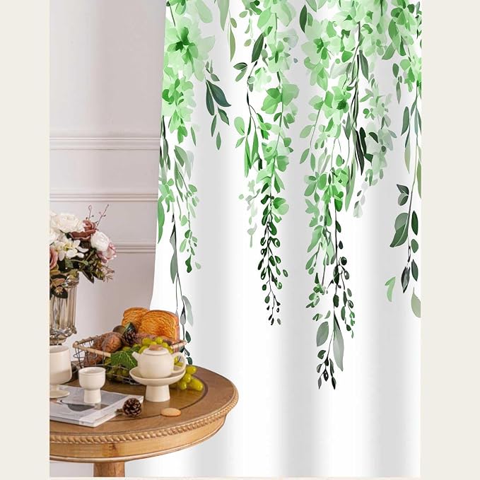 Green Watercolor Floral Curtains, Botanical Leaves Vine Flowers Curtain, Rustic Farmhouse Flower Leaf Blackout Window Treatment Drapes for Bedroom Living Room 42x96 inch, 2 Panels