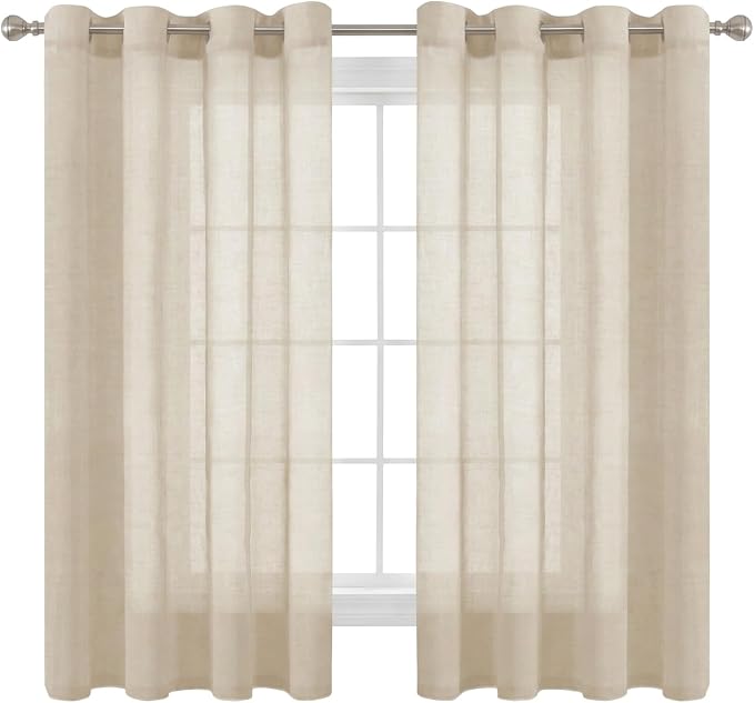 H.VERSAILTEX Linen Curtains Nickel Grommet Natural Linen Semi-Sheer Curtains 2 Panels Privacy Added Premium Soft Rich Material Drapes for Bedroom/Living Room - 52x54 - Inch - Linen