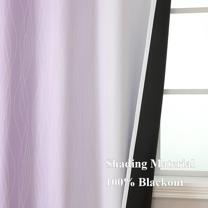 Estelar Textiler Lilac and Greyish White Blackout Curtains 45 Inch Length, Light Blocking Gradient Drapes for Bedroom, Thermal Insulated Grommet Ombre Curtains for Bathroom,52Wx45L,2 Panels