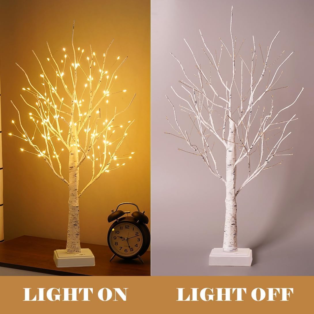 2FT Fairy Birch Tree with 144 LED Lights Artificial Tree Lamp with Timer for Easter Christmas Decoration Light Spirit Tree USB/Battery Powered Branch Trees for Party Wedding Home (144 LED Light)