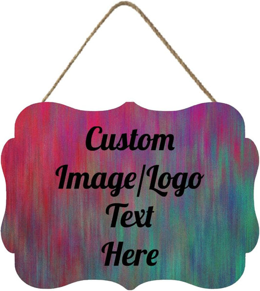 Personalized Wooden Welcome Sign - Front Door Decor, Customized Image/Text Hanging Sign - Farmhouse Decorations for Home Office - 11.2 x 8 Inch