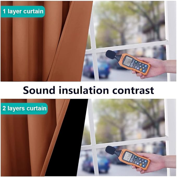 NICETOWN Burnt Orange 100% Blackout Lined Curtains, 2 Thick Layers Completely Blackout Window Treatment Thermal Insulated Drapes for Kitchen/Bedroom (1 Pair, 52" Width x 63" Length Each Panel)