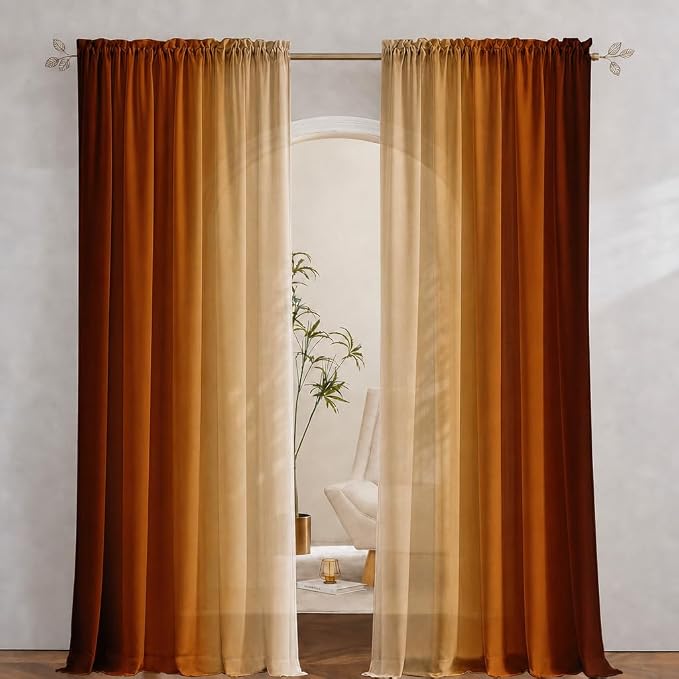 Abstract Orange Curtains for Living Room 84 inch Length 2 Panels Set, Burnt Orange Light Filtering Curtains for Bedroom,Vintage Ombre Curtain Dark Orange Kitchen Curtain Terracotta Window Drapes