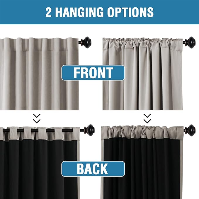 H.VERSAILTEX 100% Blackout Curtains for Bedroom with Black Liner Full Room Darkening Curtains 96 Inches Long Thermal Insulated Back Tab/Rod Pocket Window Drapes for Living Room, 2 Panels, Warm Taupe