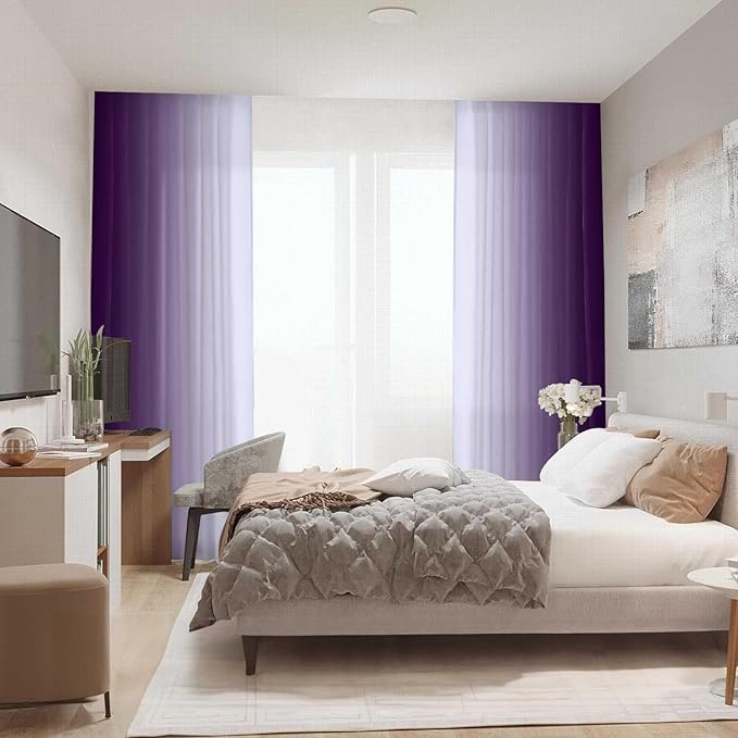 Purple Curtains 84 Inch Length for Living Room 2 Panel Set Purple and Grey White Window Treatment Curtains Lavender Ombre Gradient Light Filtering Curtains Modern Abstract Drapes