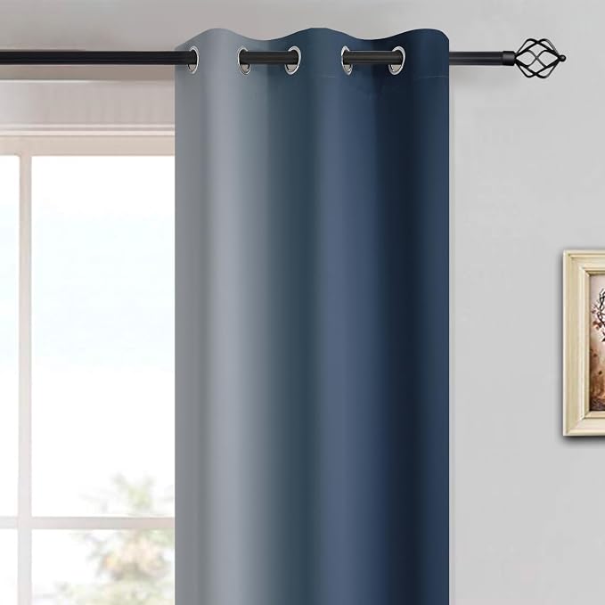 Yakamok Ombre Curtains Navy Blue and Greyish White for Living Room,42Wx63L | Room Darkening Curtains 63,Thermal Insulated Gradient Color Drape,Light Blocking Grommet Window Curtains for Bedroom,2 Panels