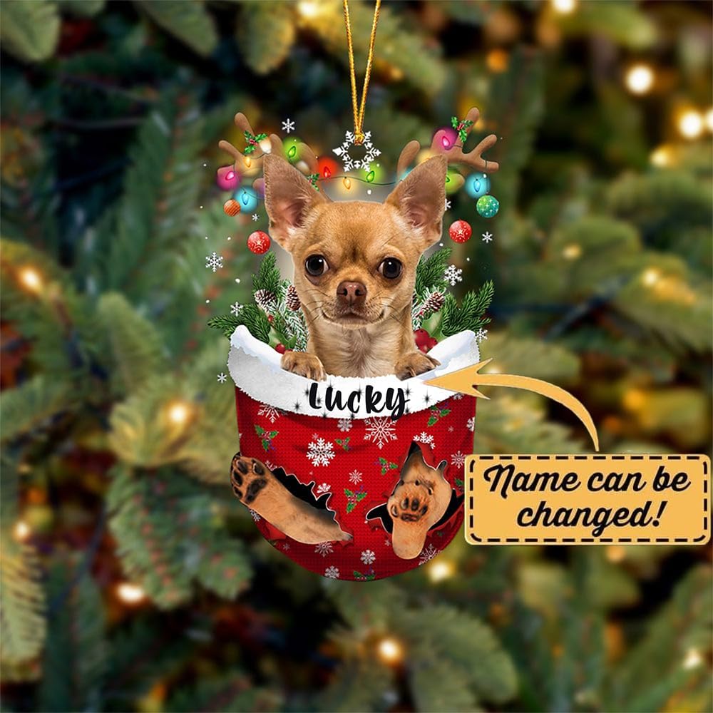 Tan Chihuahua Christmas Ornament, Pocket Christmas Tree Decor, Gift Idea for Dog Lovers