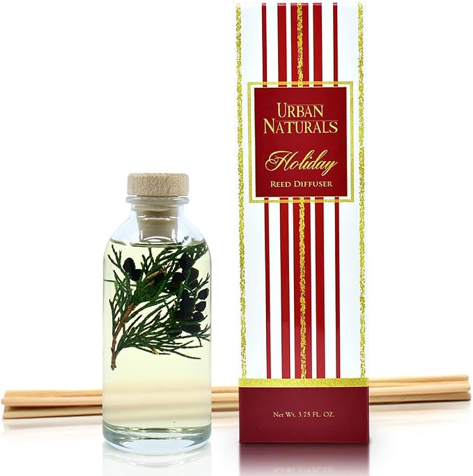 Urban Naturals Reed Diffuser Set, Cranberry & Pine - Bathroom Shelf Décor | Holiday Wreath with Real Botanicals, Christmas Gift Idea for the Home