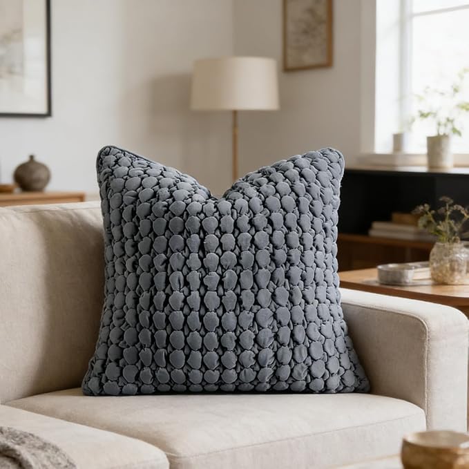 Pillow Cover 24x24 1 Piece Velvet Euro Sham Decorative Farmhouse Pillowcase Boho Square Cushion Covers Soft Bubble Texture for Couch Sofa Bed Bedroom Car Living Room，Drak Gray