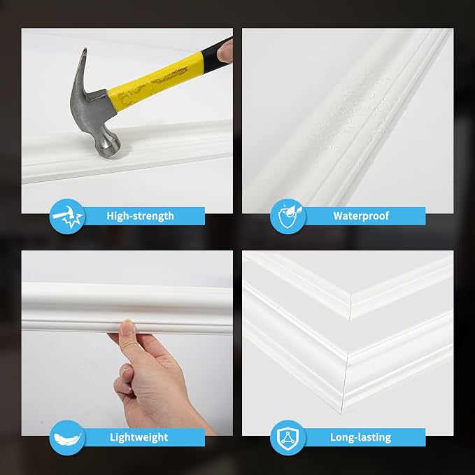 Art3d Premade Bilinear Frame Accent Molding Set, Pre-Cut Decorative Wainscoting Panel for Home Décor, Ready-to-Assemble Glue-On Wall Trim for Living Room Bedroom Corridor, 3 Whole Bilinear Frame