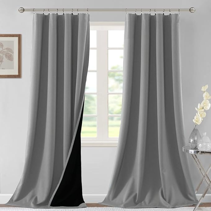 H.VERSAILTEX 100% Blackout Curtains for Bedroom Thermal Insulated Blackout Curtains for Living Room 108 Inches Long Rod Pocket Curtains with Black Liner 2 Panels Set, Dove Gray