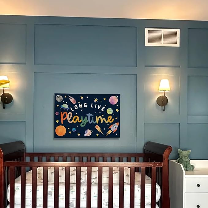 Playroom Wall Decor, Kids Toddler Boy Playroom Space Nursery Decor Hanging Linen Banner, Play Room Wall Decor for Kids Boys Nursery, 20x30 Inch