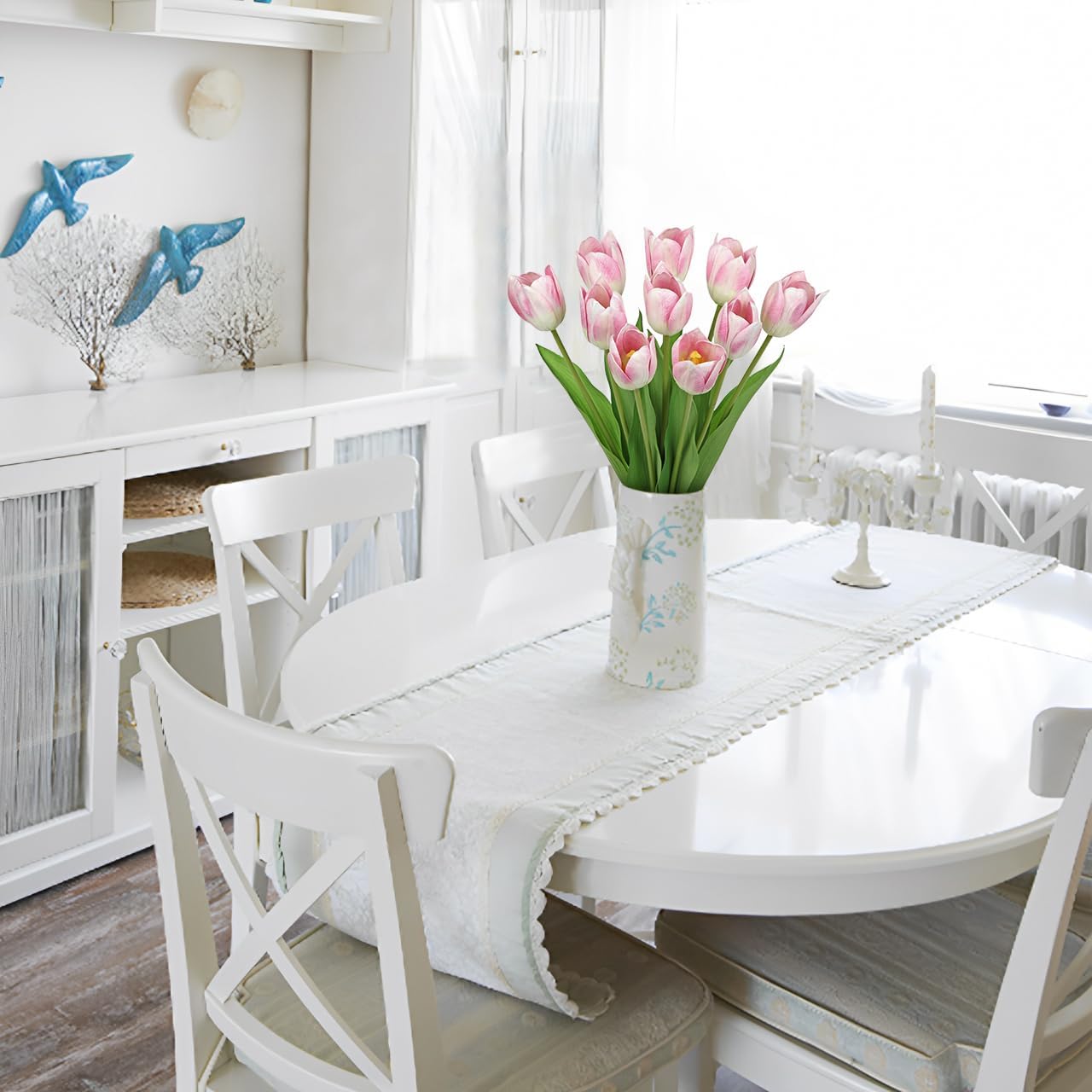 Artificial Tulips Flowers – 20" Long Stem Faux Tulips, 10PCS Real Touch Fake Pink Tulip for Vase, Farmhouse, Kitchen, Spring & Wedding Home Decor