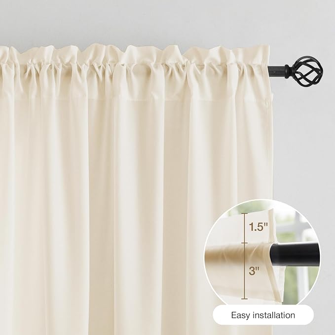 Anmao Non-See-Through Beige Privacy Semi Sheer Curtains for Living Room 72 Inch Length 2 Panels Set, Light Filtering That Let Light in Rod Pocket Window Drapes for Bedroom, 52W x 72L, Beige