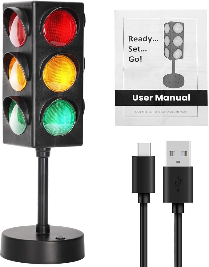 11 Inch Traffic Light Lamp with Base for Room Decoration, Stop Light Lamp with Color Changing and Blinking Modes, Traffic Light Desk Lamp for Bedroom, Classroom,Party Decorations, 1 Pack