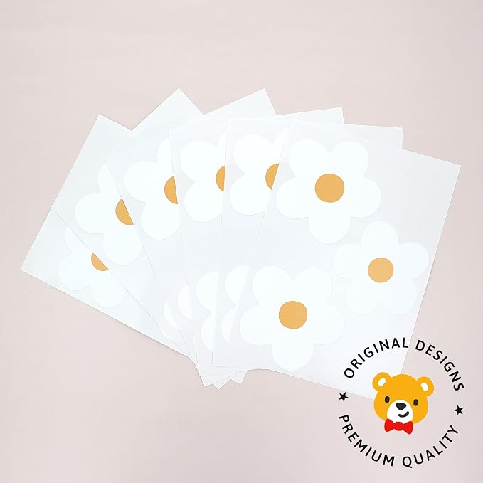 Removable Wall Decals for Kids Room – Peel and Stick Wall Stickers for Girls & Boys Bedroom, Playroom & Nursery – Easy to Apply Wall Decor - Daisy White Flowers Decals