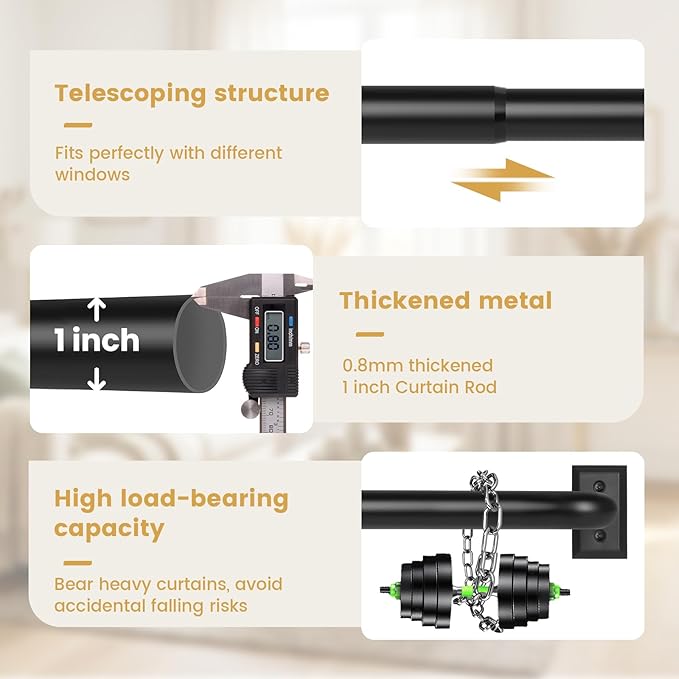 TANGWIN Black Wrap Around Curtain Rods 28 to 48:Blackout Heavy Duty Adjustable Window Curtain Rod for Bedroom Kitchen,Modern Industrial Curved French Return Metal Drapery Rods Easy Install,Matte Black