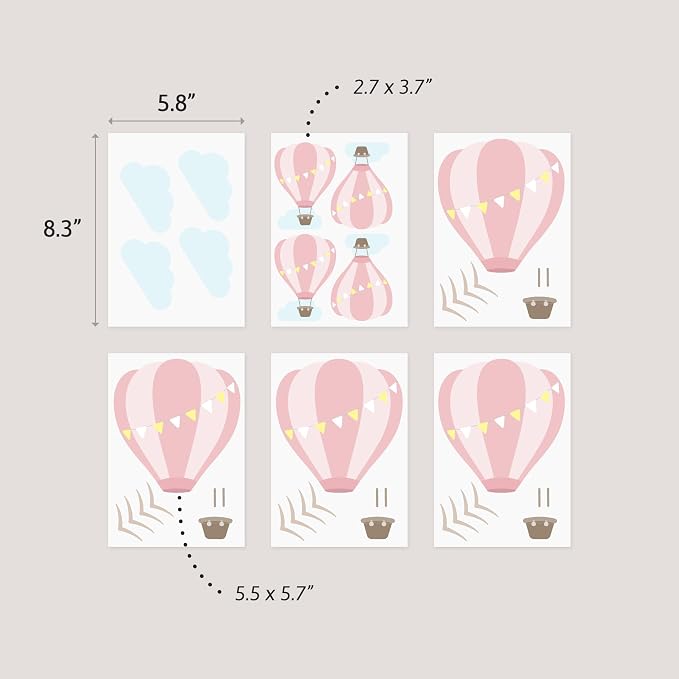 Removable Wall Decals for Kids Room – Peel and Stick Wall Stickers for Girls & Boys Bedroom, Playroom & Nursery – Easy to Apply Wall Decor - Hot Air Balloons
