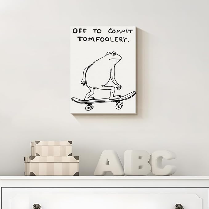 Funny Frog Wall Art Funky Skateboard Frog Prints for Wall Decor 16x24 Inch | Cool Posters, Unique Paintings for Kids Room, Minimalist Funny Animal Artwork - Teen Boy Walls