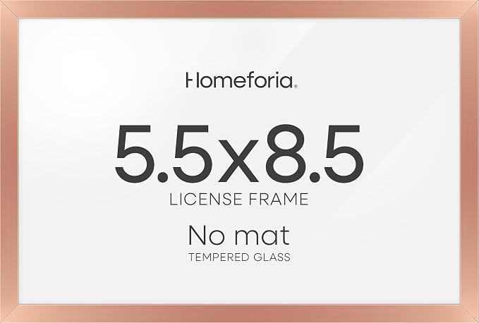 Homeforia 5.5 x 8.5 Business License Frame Rose Gold, High End Metal 5.5x8.5 Certificate Frame, 8.5x5.5 Document Frames for Wall or Tabletop, 5.5by8.5 Picture Frame, Tempered Glass, Wall Kit, Set of 1