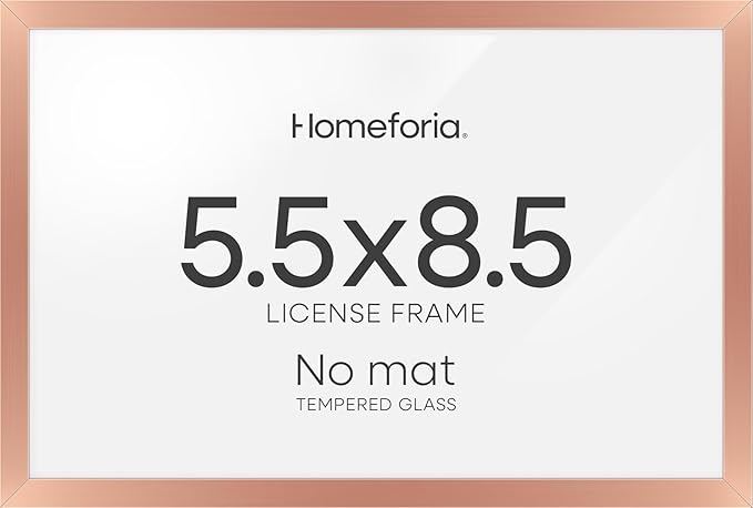 Homeforia 5.5 x 8.5 Business License Frame Rose Gold, High End Metal 5.5x8.5 Certificate Frame, 8.5x5.5 Document Frames for Wall or Tabletop, 5.5by8.5 Picture Frame, Tempered Glass, Wall Kit, Set of 2