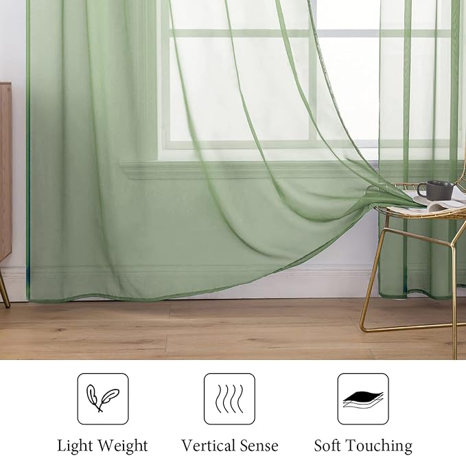 MIULEE 2 Panels Solid Color Sheer Window Curtains Elegant Window Voile Panels/Drapes/Treatment for Bedroom Living Room (54 X 108 Inches Sage)