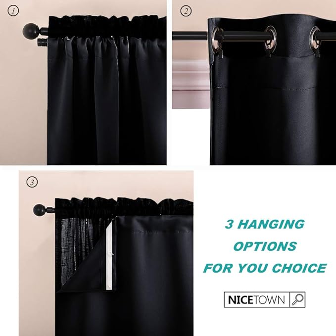 NICETOWN Blackout Curtain Liners for 95" Curtains - Black Out Curtain Liners for Drapes, Blackout Fabric Liners for Bedroom (Hooks Included) 2 Panels, 45W by 88L Per Panel Inches, Black