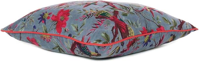 Boho Velvet Bird Print Throw Pillow Cover, Colorful Decorative Floral Cushion Case for Sofa Couch, Bohemian Chic Accent for Bedroom Living Room, 24x24 inch (60x60 cm), Grey Gray