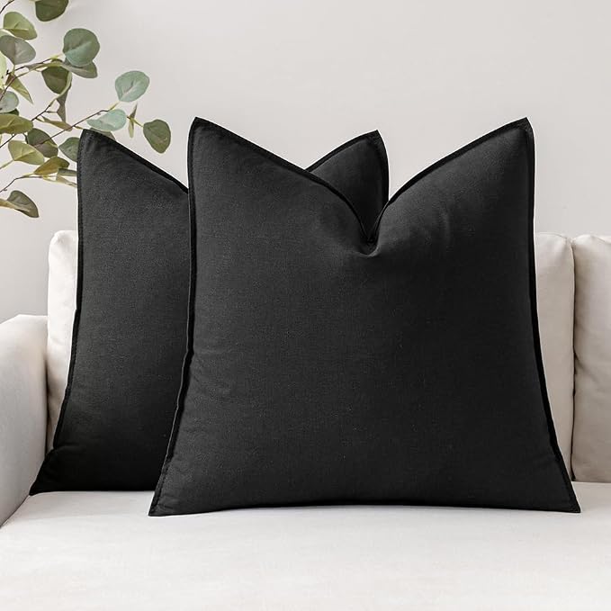 MIULEE Pack of 2 Decorative Linen Pillow Covers 20x20 Inch Black | Spring Boho Farmhouse Modern Soft Accent Throw Pillows Neutral Cushion Covers for Sofa Couch Bed Living Room Home Decor